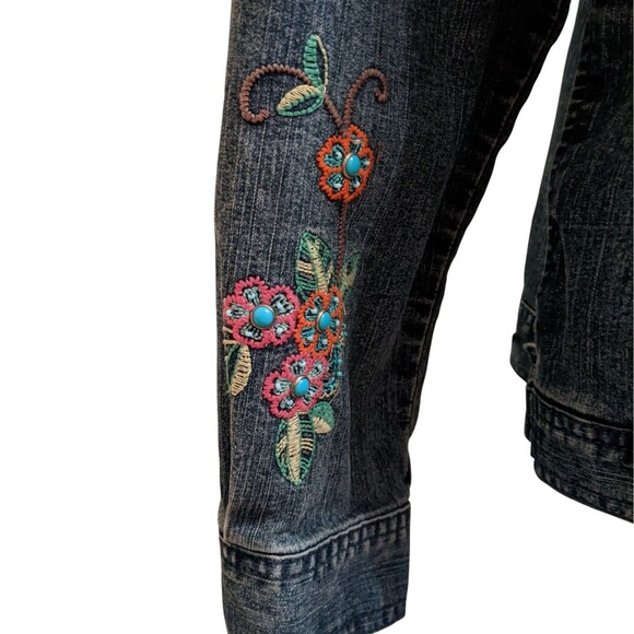 Denim Jacket Embroidered Beaded  Women Blue 14P - Picture 3 of 8